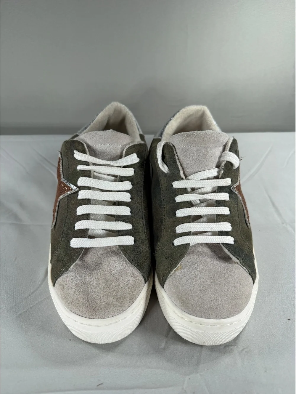 Steven New York Rubie Olive Green and Silver Leather Sneakers Size 8M